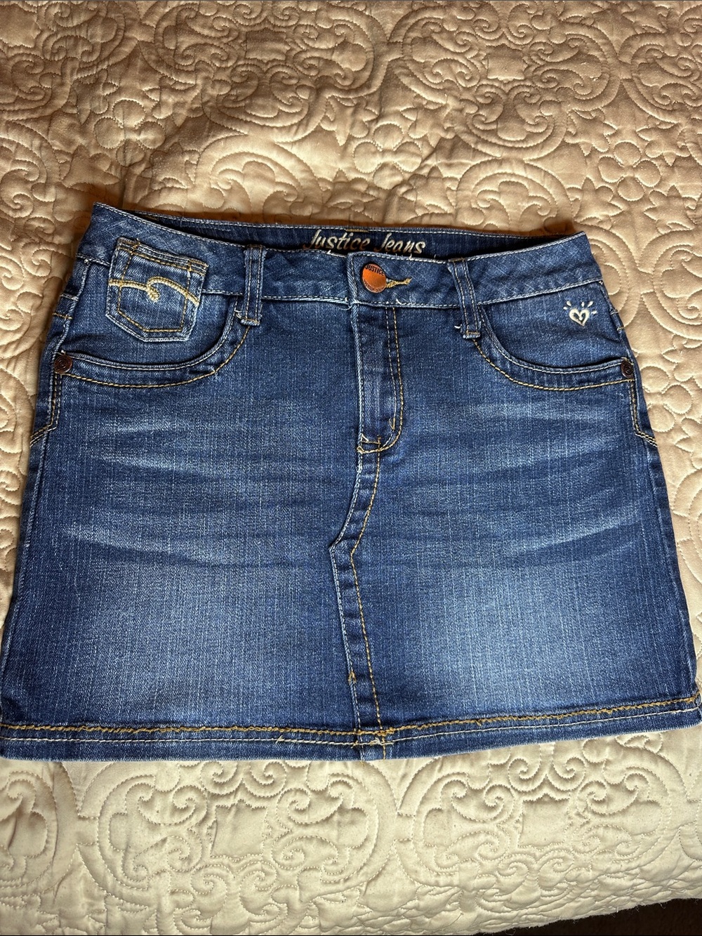 Justice Blue Denim Mini 14 Skirt with built in shorts Contrast Stitching
